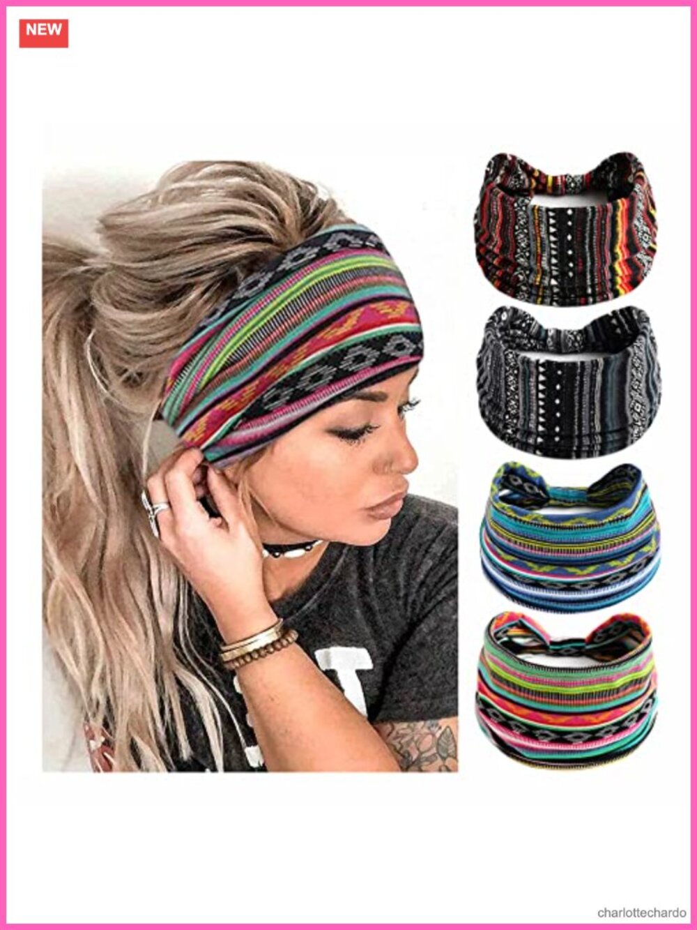 Boho Headbands for Women Stretch Wide Knotted Turban Yoga Running Sweatband